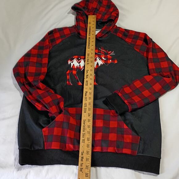 Ugly Christmas Hoodie Men's MOOSE Buffalo Plaid XL Lightweight Red/Black - Picture 5 of 6